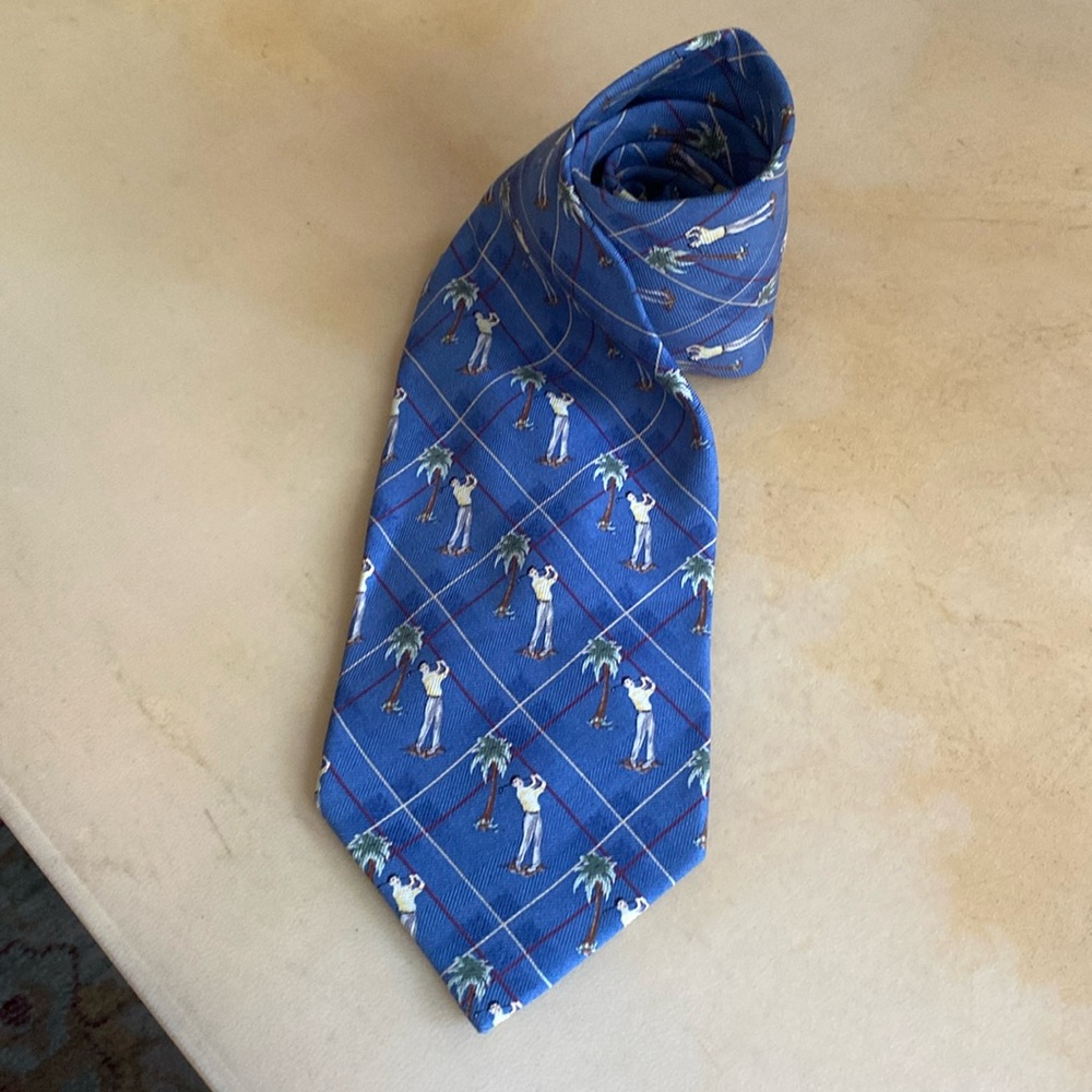 Tommy Bahama Silk Golf Swing Palm Tree Blue 100% Silk Neck Tie 57" inches